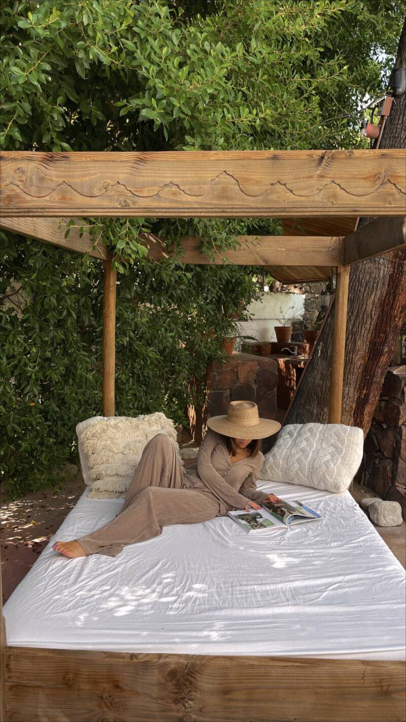 Nihan wearing lounge set Korakia Pensione Palm Springs