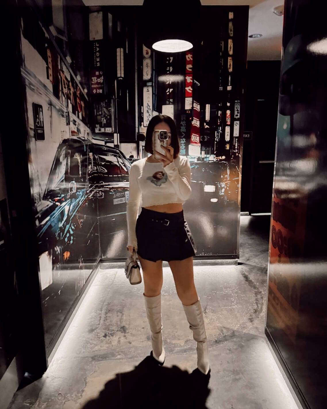 NEWALRIN☆Shirring skirt boots cut pants Patchwork Mini Skirt & Waist Bag (SK4ST-STONE)