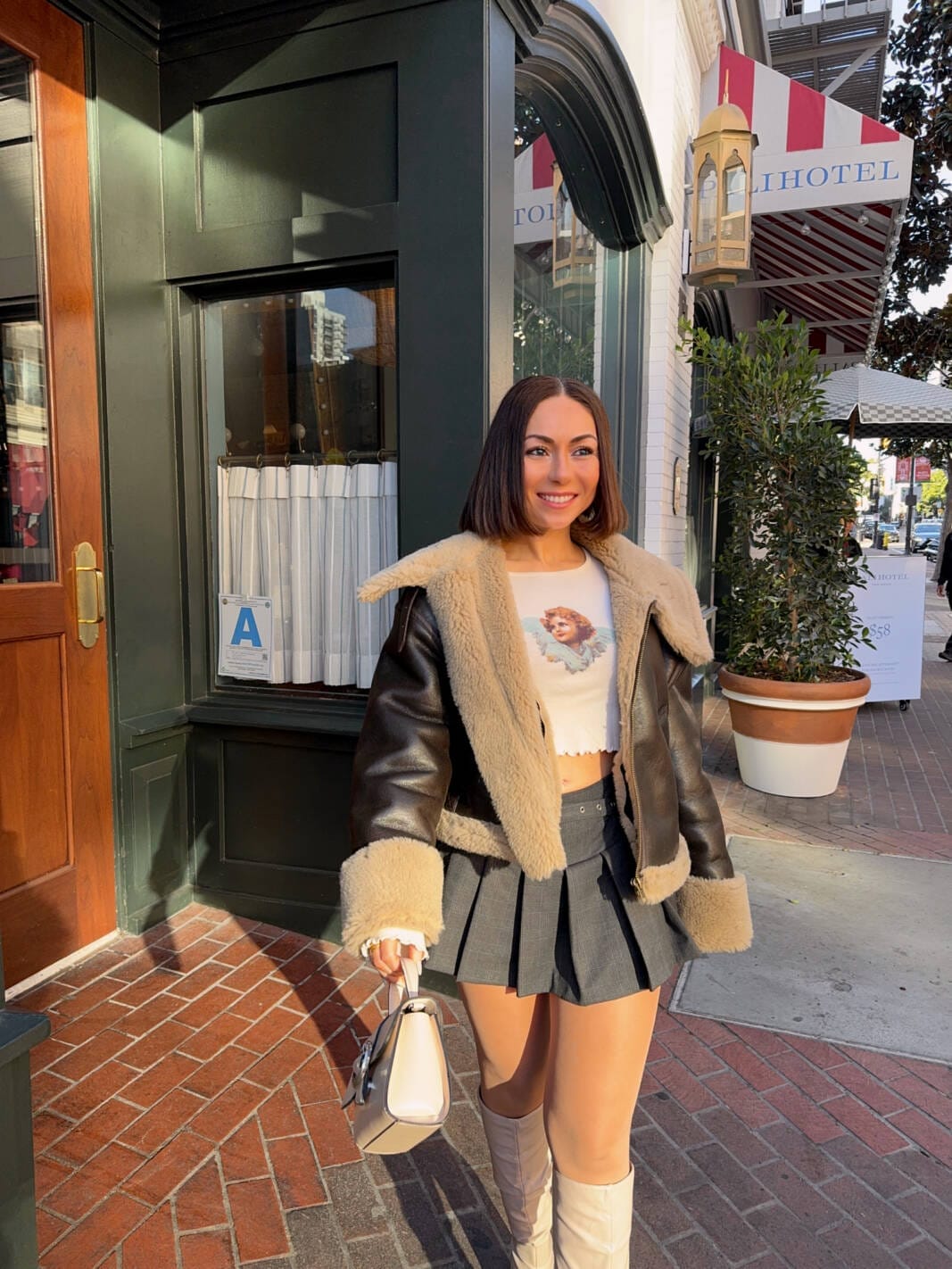 HOW TO STYLE MINI SKORT AND TEDDY BOMBER JACKET IN SPRING
